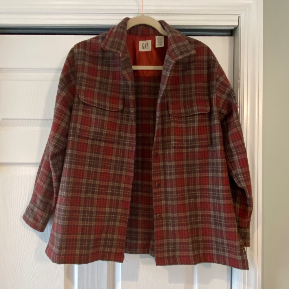 Brown & red plaid wool jacket